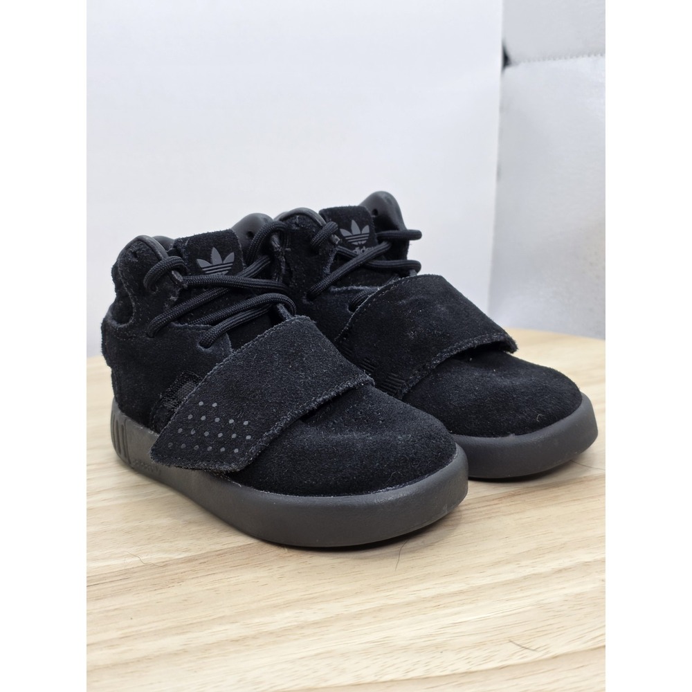 Little Kids 6K - Adidas Tubular Invader Strap Athletic Shoes Triple Black RARE - Picture 5 of 10